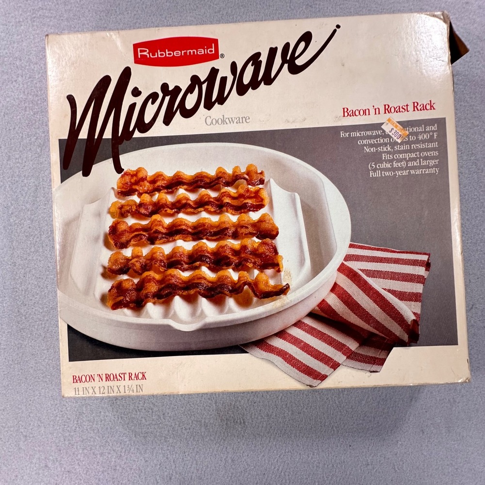 Rubbermaid Microwave Cookware Bacon n Roast Rack 5518 White Vintage 11x12in NOS